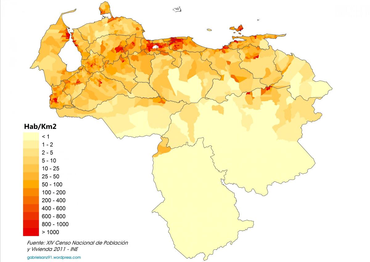 venezuela nüfus yoğunluğu haritası